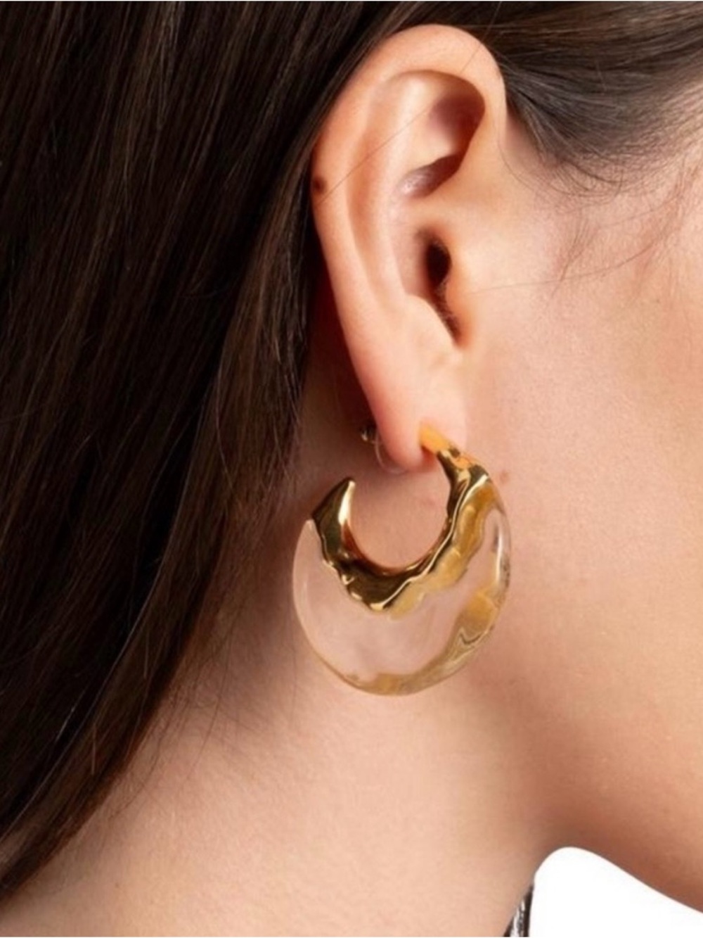Alexis Bittar Gold and Clear Liquid Lucite Hoop Earrings - Picture 4 of 5